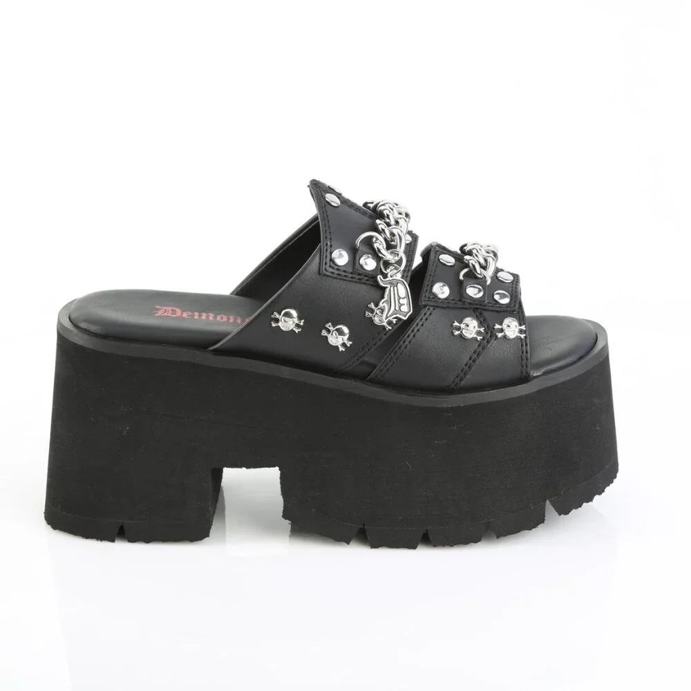 Demonia Ashes-08 Black Platform Sandals - Picture 2 of 5